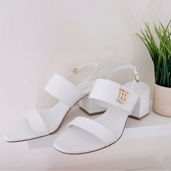 Burberry Virginia Block Heel Sandals - Optic White Size 40.5 - Picture 1 of 16